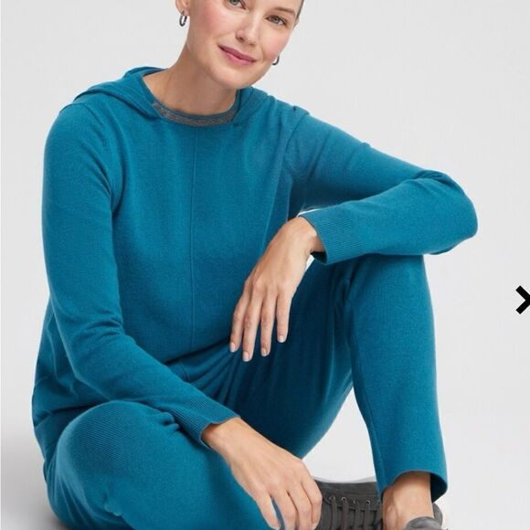 Chico’s Zenergy Cashmere Hooded Sweater teal - Picture 2 of 11